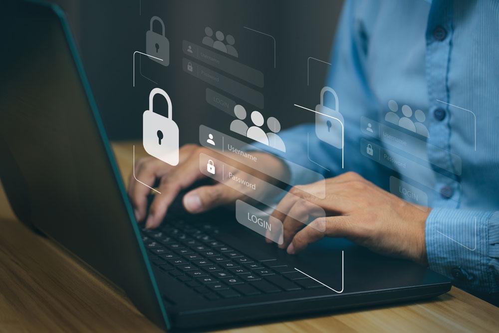 Person using laptop.