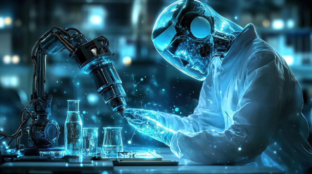 AI assisting scientist in a lab